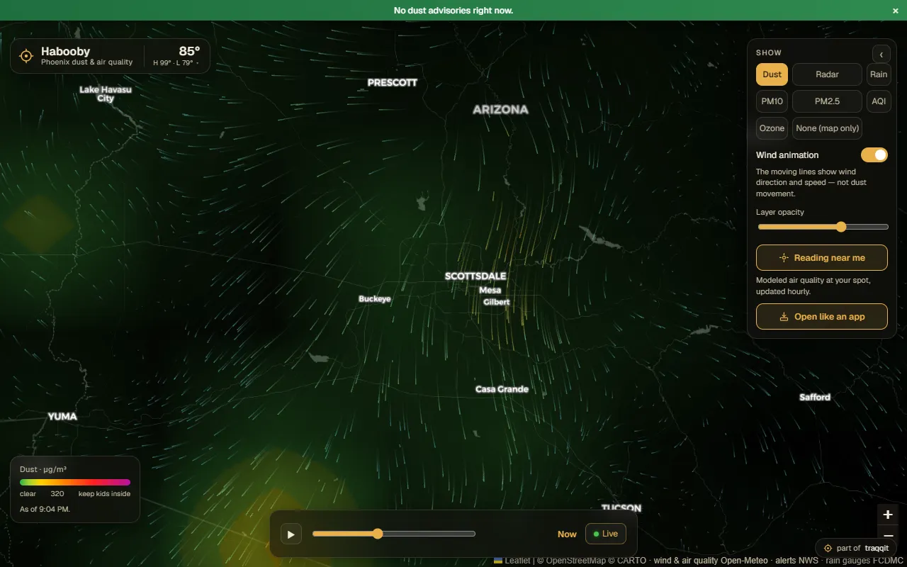 habooby: animated wind lines and a dust overlay over Phoenix